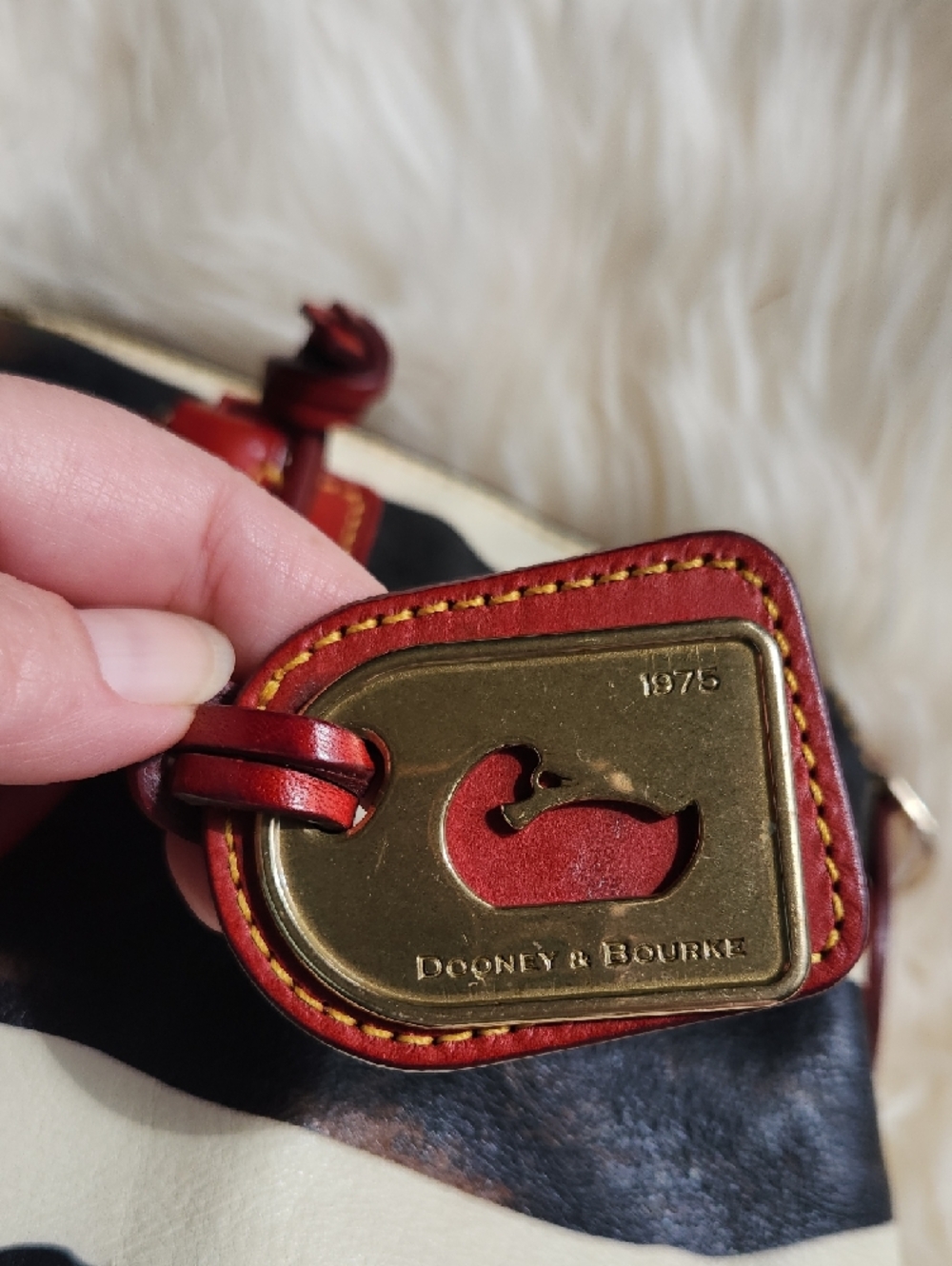 Vtg Dooney & Bourke Zebra-Print Satchel with Red Leather Accents Rehab Bag - Picture 7 of 13